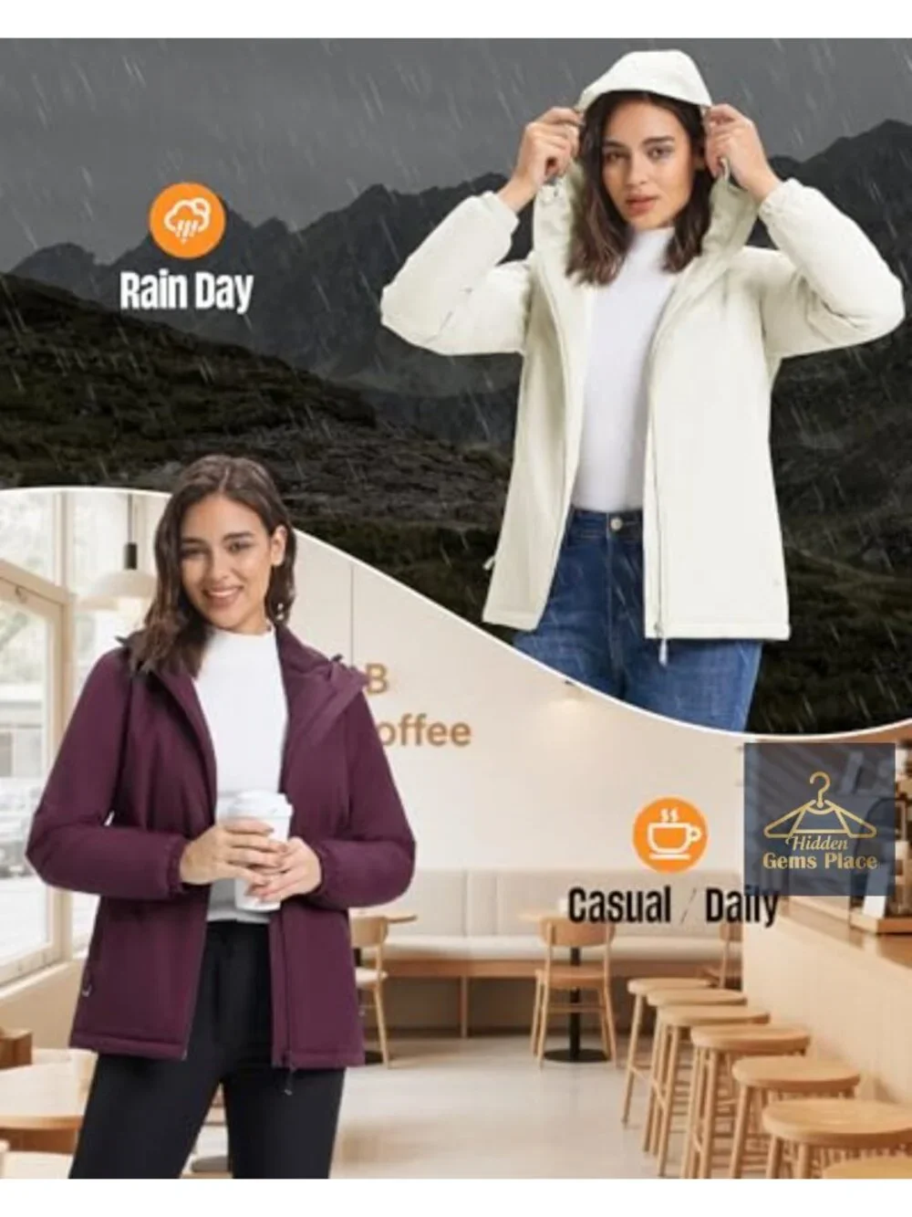Waterproof Fleece Lined Women's Rain Jacket with Hood